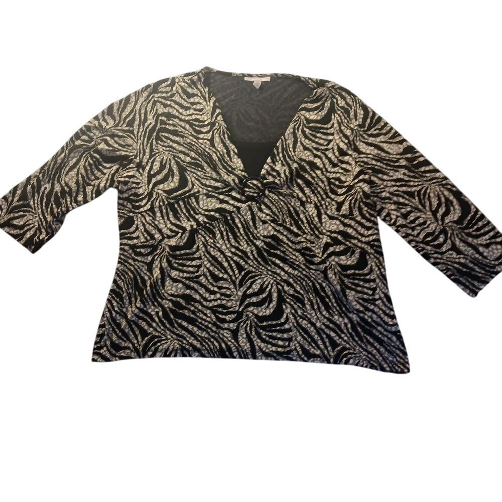 JM Collection Zebra Print Twist Front V-Neck Stretch Top Womens‎ 3X